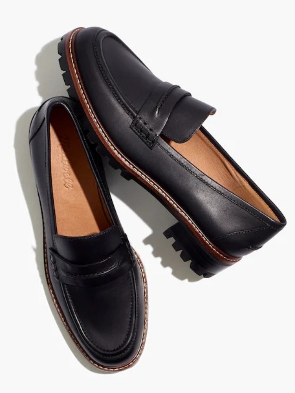 Madewell The Corinne Black Leather Preppy Classic Lugsole Penny Loafers Size 7